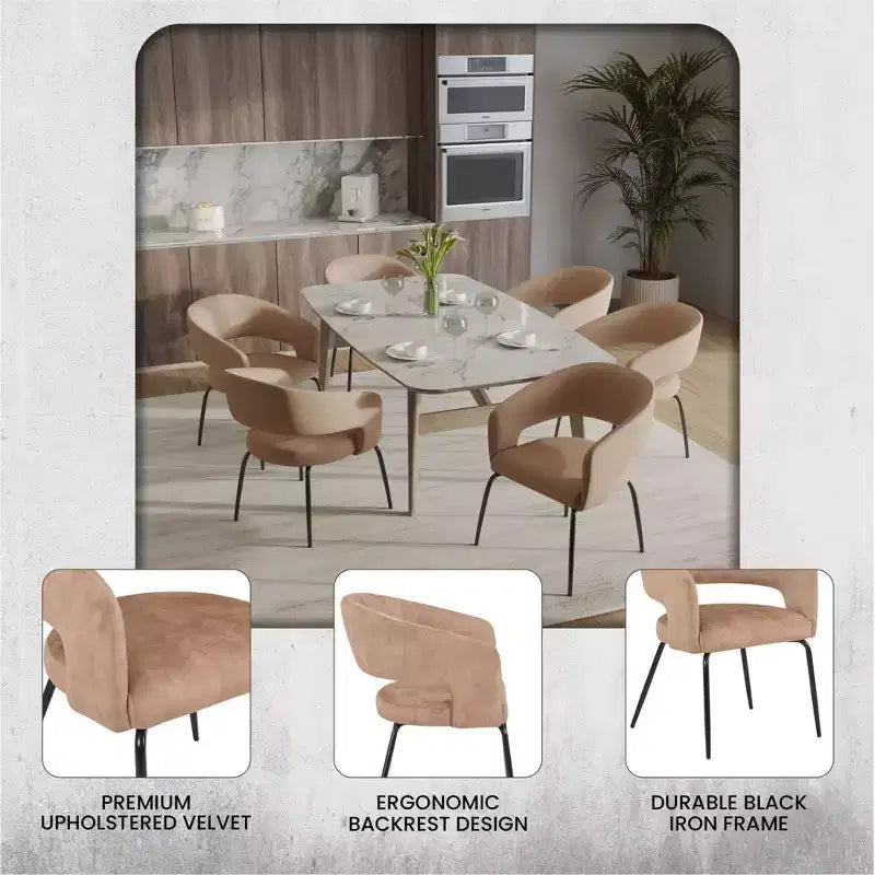 Chaise de salle à manger LeisureMod, rembourrée en cuir, avec dossier incurvé ouvert et pieds en fer, collection Gavin, ensemble de 4