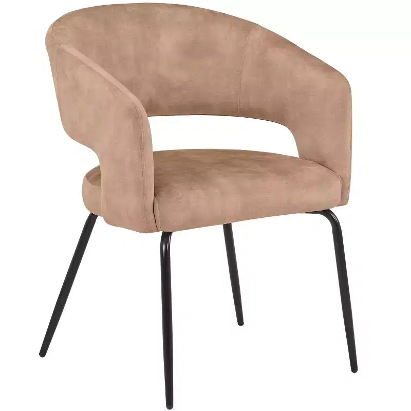 Chaise de salle à manger LeisureMod, rembourrée en cuir, avec dossier incurvé ouvert et pieds en fer, collection Gavin, ensemble de 4