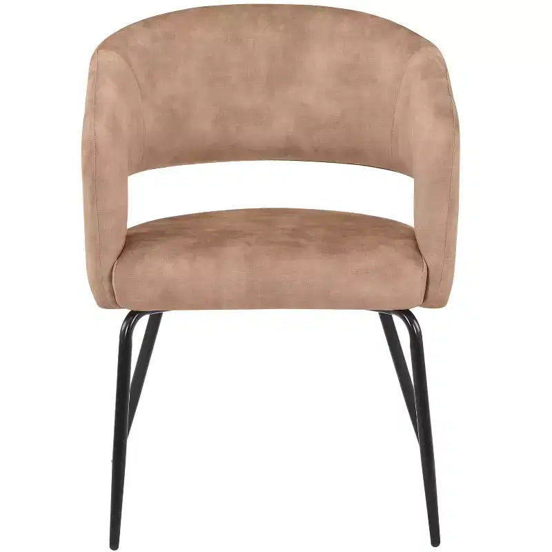 Chaise de salle à manger LeisureMod, rembourrée en cuir, avec dossier incurvé ouvert et pieds en fer, collection Gavin, ensemble de 4