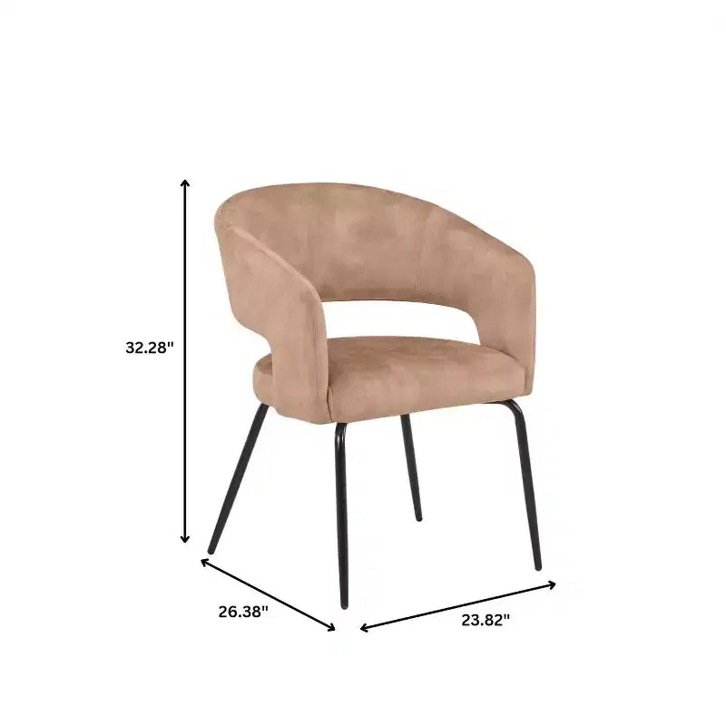 Chaise de salle à manger LeisureMod, rembourrée en cuir, avec dossier incurvé ouvert et pieds en fer, collection Gavin, ensemble de 4