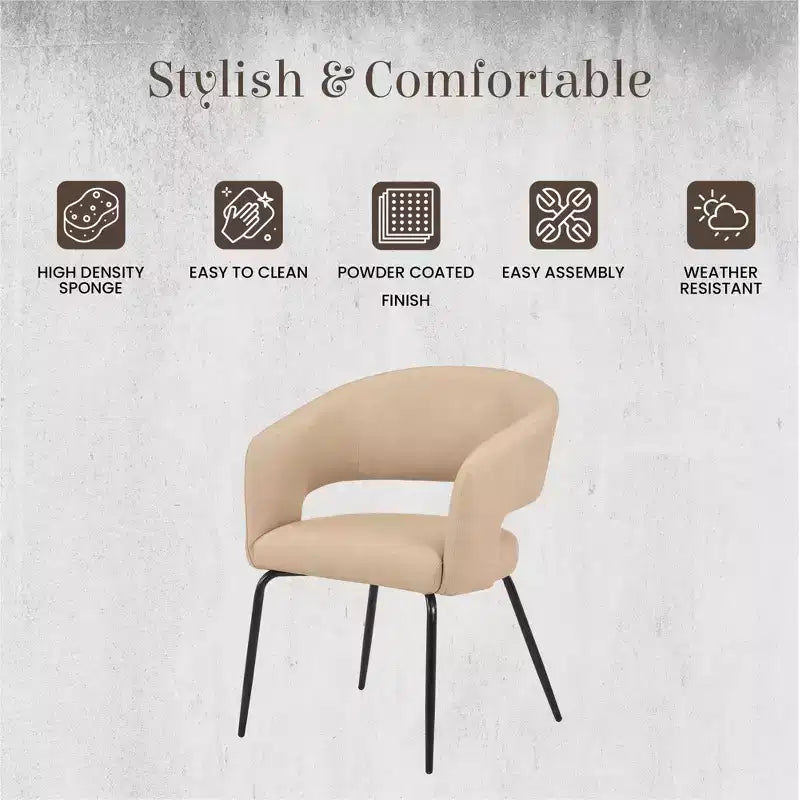 Chaise de salle à manger LeisureMod, rembourrée en cuir, avec dossier incurvé ouvert et pieds en fer, collection Gavin, ensemble de 4