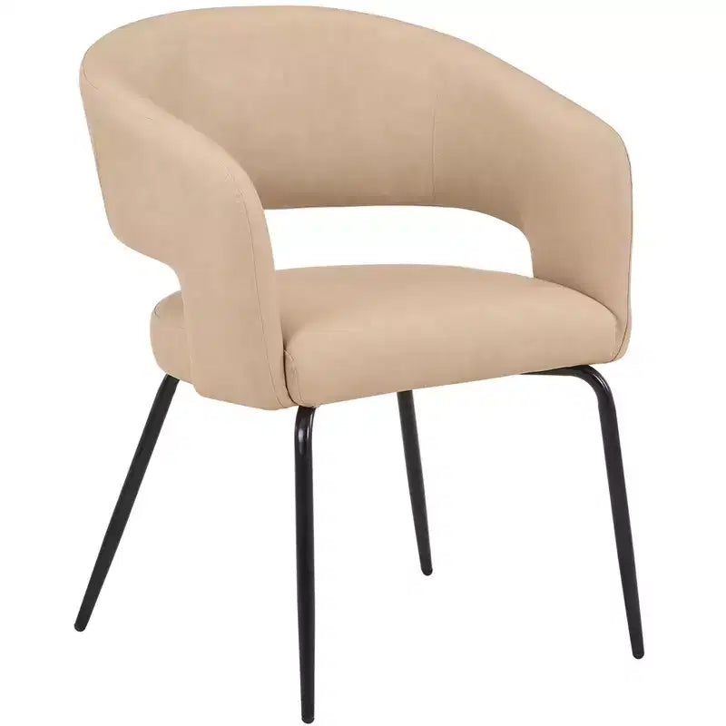 Chaise de salle à manger LeisureMod, rembourrée en cuir, avec dossier incurvé ouvert et pieds en fer, collection Gavin, ensemble de 4