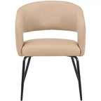 Chaise de salle à manger LeisureMod, rembourrée en cuir, avec dossier incurvé ouvert et pieds en fer, collection Gavin, ensemble de 4