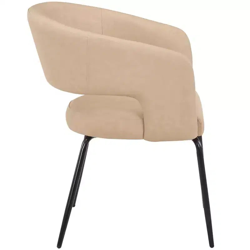 Chaise de salle à manger LeisureMod, rembourrée en cuir, avec dossier incurvé ouvert et pieds en fer, collection Gavin, ensemble de 4