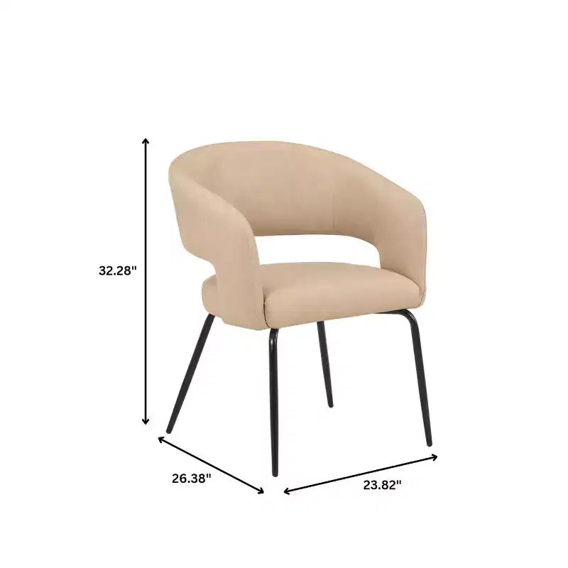 Chaise de salle à manger LeisureMod, rembourrée en cuir, avec dossier incurvé ouvert et pieds en fer, collection Gavin, ensemble de 4