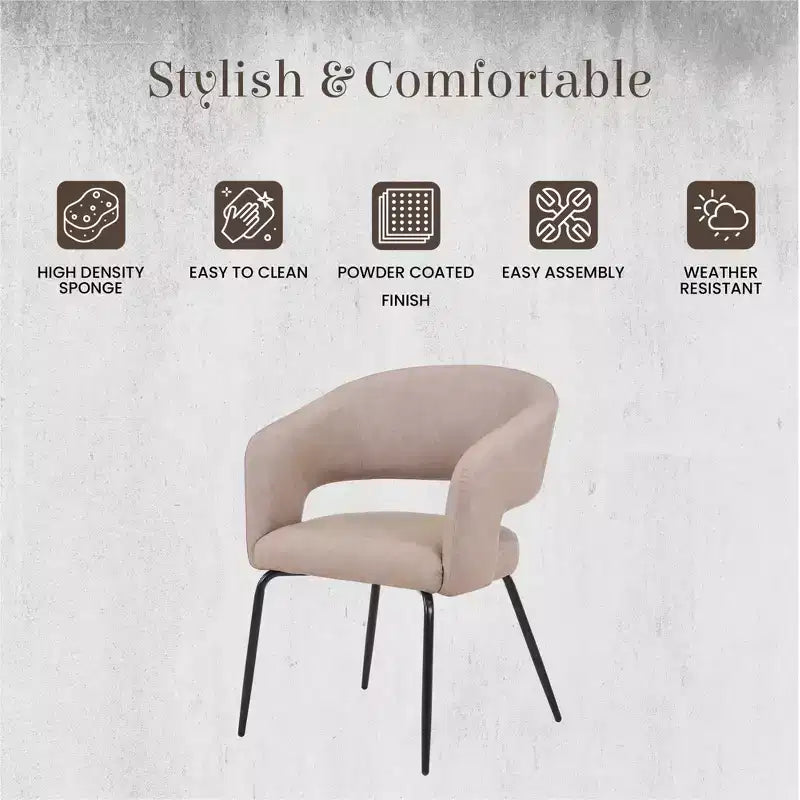 Chaise de salle à manger LeisureMod, rembourrée en cuir, avec dossier incurvé ouvert et pieds en fer, collection Gavin, ensemble de 4