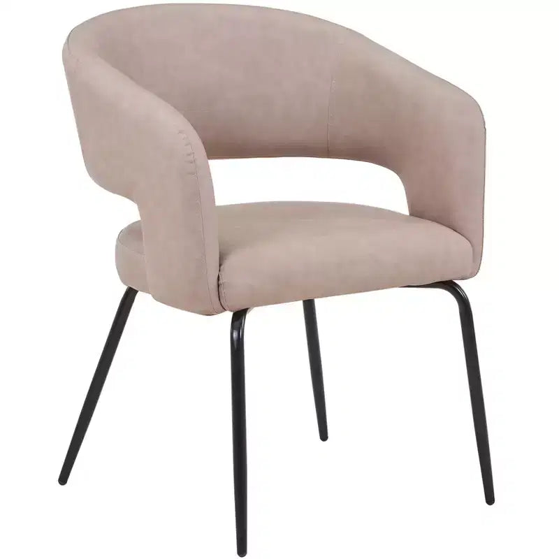 Chaise de salle à manger LeisureMod, rembourrée en cuir, avec dossier incurvé ouvert et pieds en fer, collection Gavin, ensemble de 4