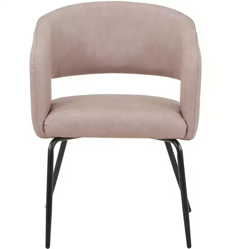 Chaise de salle à manger LeisureMod, rembourrée en cuir, avec dossier incurvé ouvert et pieds en fer, collection Gavin, ensemble de 4