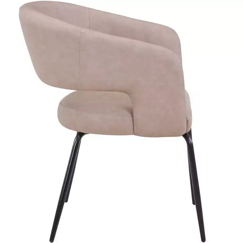 Chaise de salle à manger LeisureMod, rembourrée en cuir, avec dossier incurvé ouvert et pieds en fer, collection Gavin, ensemble de 4
