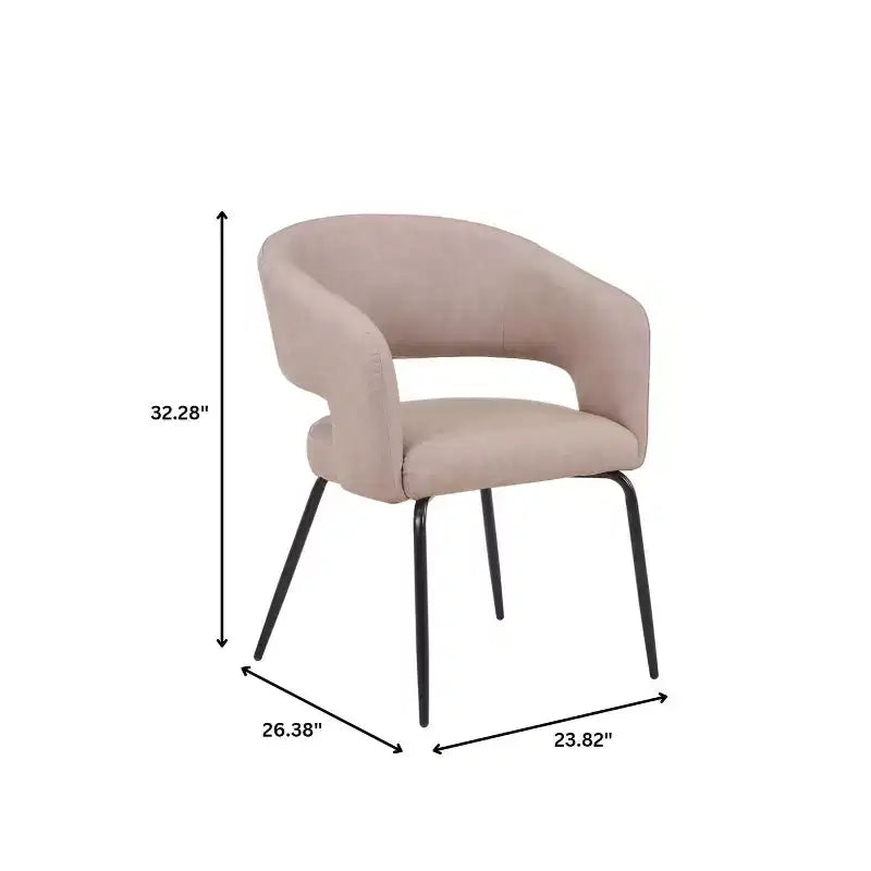 Chaise de salle à manger LeisureMod, rembourrée en cuir, avec dossier incurvé ouvert et pieds en fer, collection Gavin, ensemble de 4