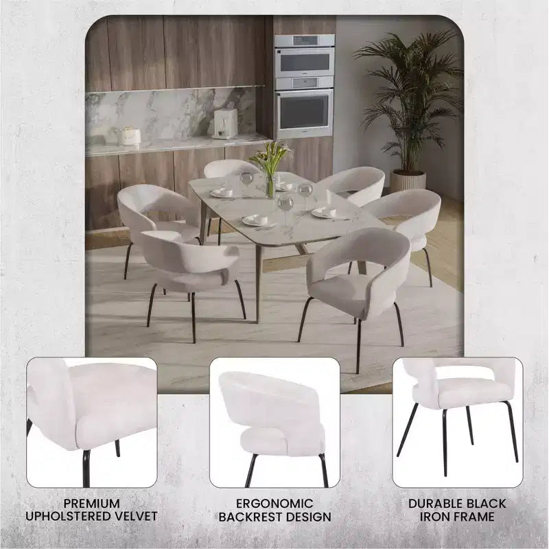 Chaise de salle à manger LeisureMod, rembourrée en cuir, avec dossier incurvé ouvert et pieds en fer, collection Gavin, ensemble de 4