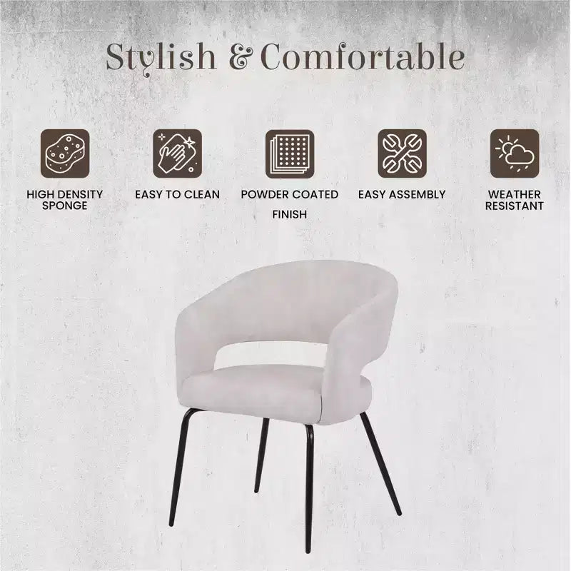 Chaise de salle à manger LeisureMod, rembourrée en cuir, avec dossier incurvé ouvert et pieds en fer, collection Gavin, ensemble de 4