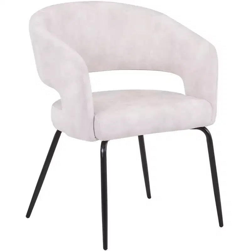 Chaise de salle à manger LeisureMod, rembourrée en cuir, avec dossier incurvé ouvert et pieds en fer, collection Gavin, ensemble de 4