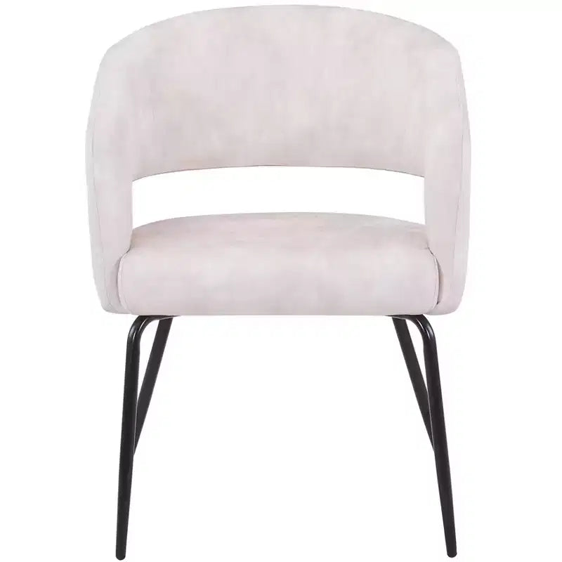 Chaise de salle à manger LeisureMod, rembourrée en cuir, avec dossier incurvé ouvert et pieds en fer, collection Gavin, ensemble de 4