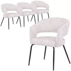 LeisureMod Dining Chair Upholstered in Leather with Open Curved Backrest and Iron Legs Gavin Collection Set of 4