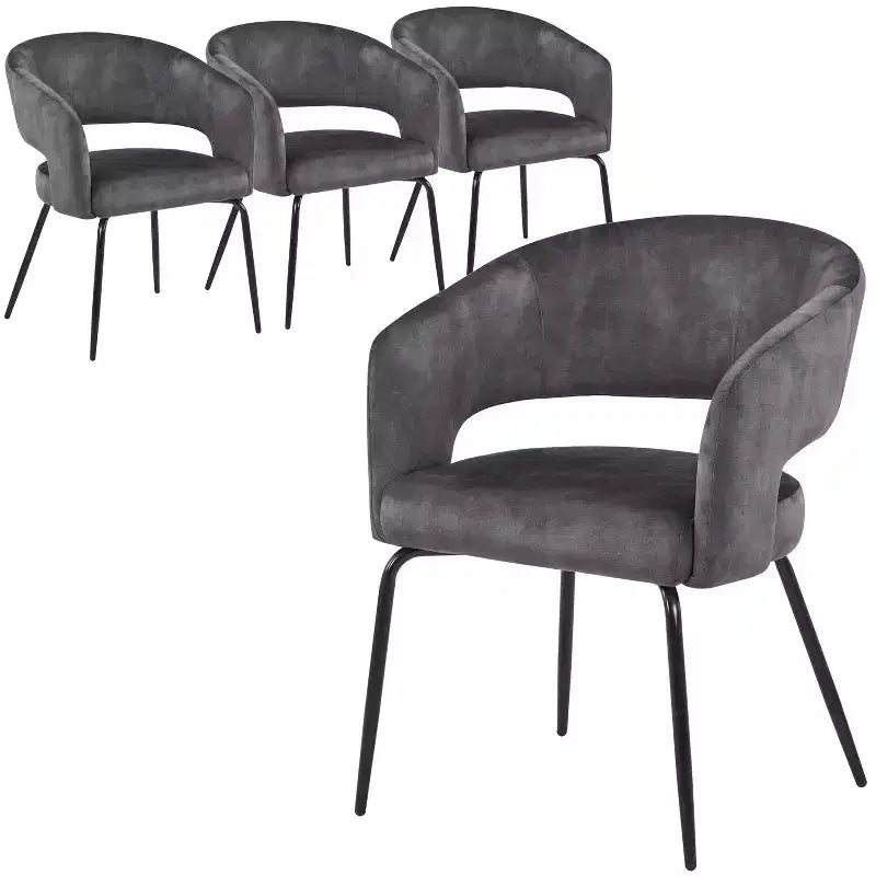 Chaise de salle à manger LeisureMod, rembourrée en cuir, avec dossier incurvé ouvert et pieds en fer, collection Gavin, ensemble de 4