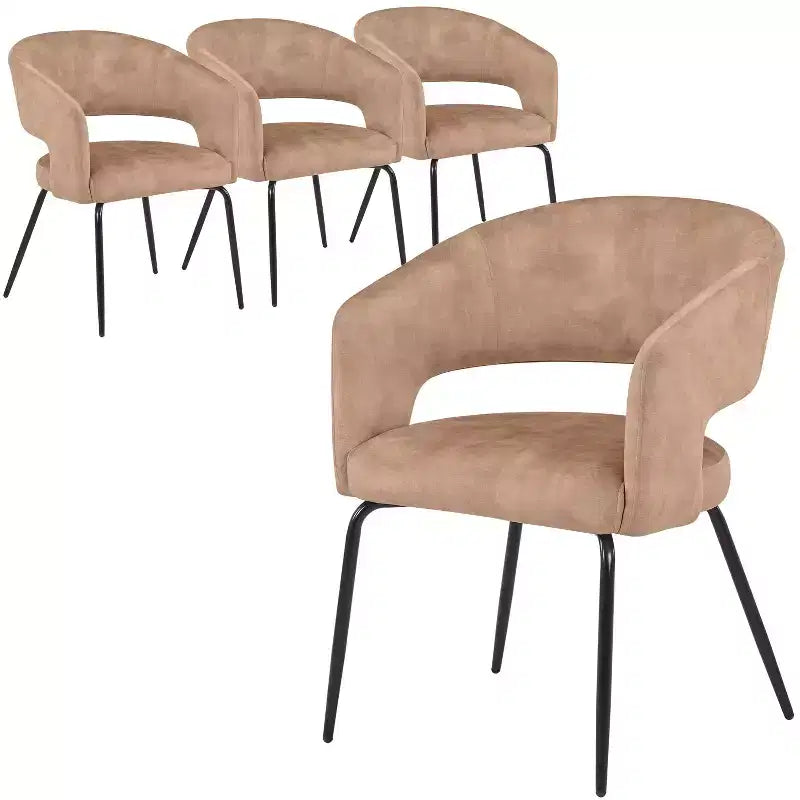 Chaise de salle à manger LeisureMod, rembourrée en cuir, avec dossier incurvé ouvert et pieds en fer, collection Gavin, ensemble de 4