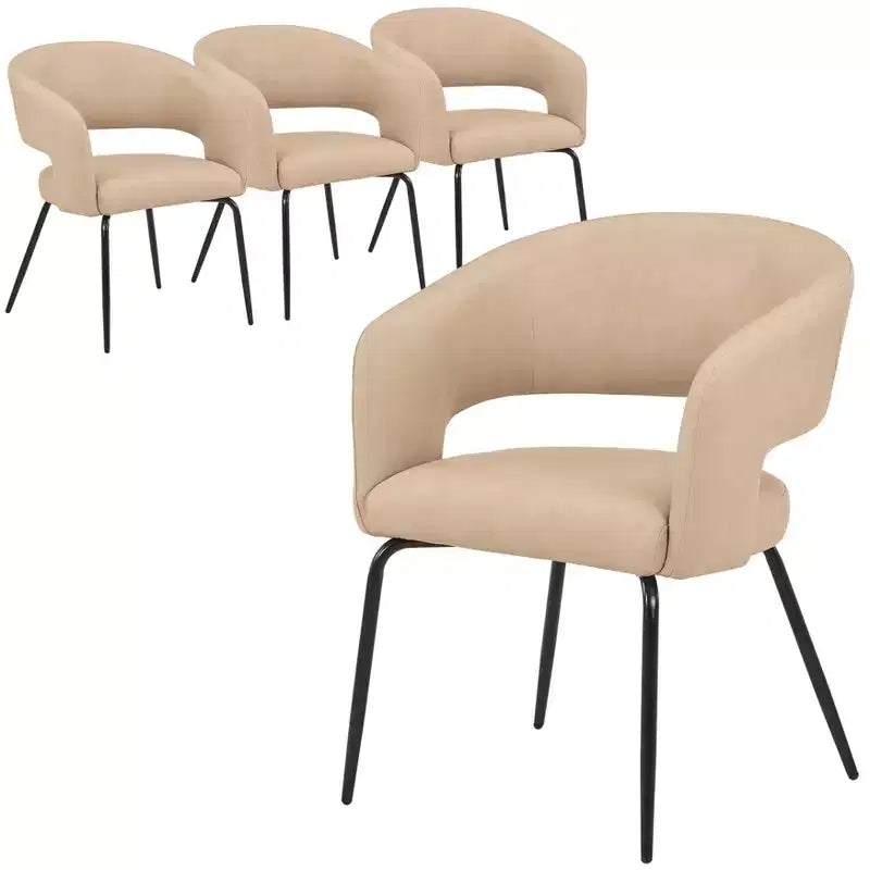 Chaise de salle à manger LeisureMod, rembourrée en cuir, avec dossier incurvé ouvert et pieds en fer, collection Gavin, ensemble de 4