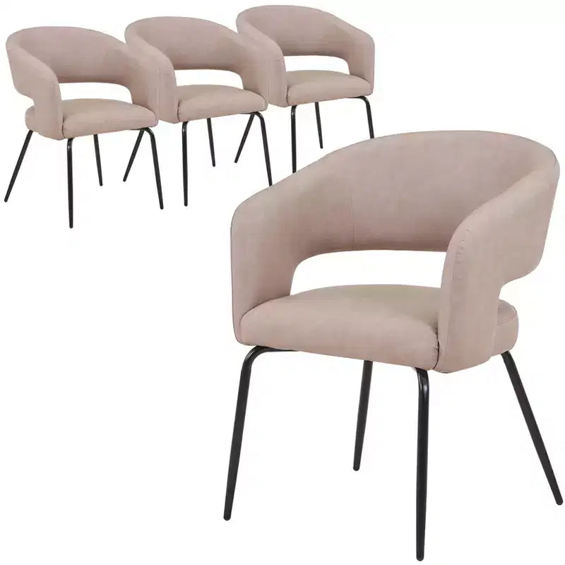 Chaise de salle à manger LeisureMod, rembourrée en cuir, avec dossier incurvé ouvert et pieds en fer, collection Gavin, ensemble de 4