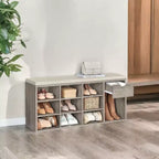 Banc de rangement, Banc d'entrée avec coussin, tiroir et compartiments ouverts, Banc avec rangement, pour salon, chambre, placard