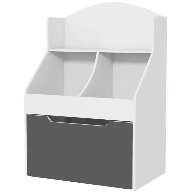 Qaba Étagère à Livres pour Enfants, Bibliothèque 3 Niveaux, Organisateur de Rangement de Jouets pour Tout-Petits avec Tiroir pour Salle de Jeux, Crèche, Chambre, Salle de Classe, Blanc