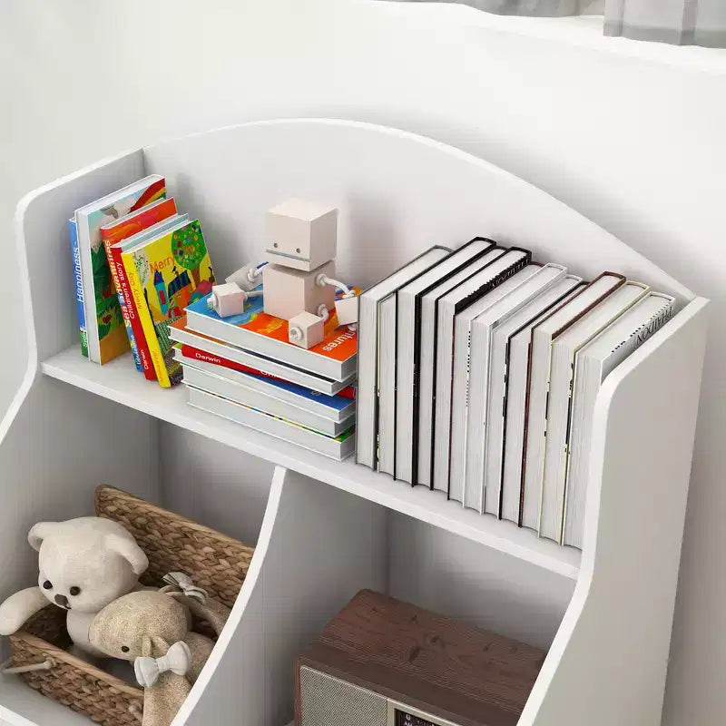 Qaba Étagère à Livres pour Enfants, Bibliothèque 3 Niveaux, Organisateur de Rangement de Jouets pour Tout-Petits avec Tiroir pour Salle de Jeux, Crèche, Chambre, Salle de Classe, Blanc