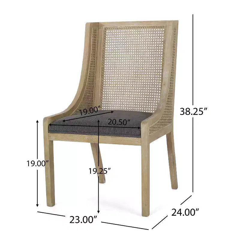 GDFStudio Chaises de salle à manger rustiques en tissu et rotin (lot de 2)