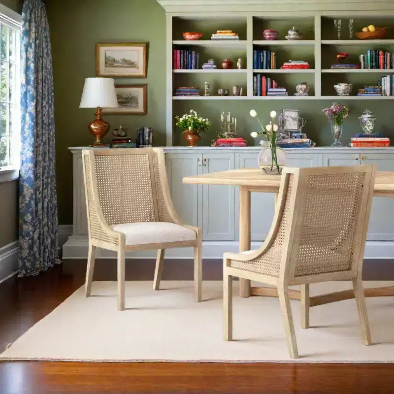 GDFStudio Chaises de salle à manger rustiques en tissu et rotin (lot de 2)