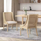 GDFStudio Chaises de salle à manger rustiques en tissu et rotin (lot de 2)