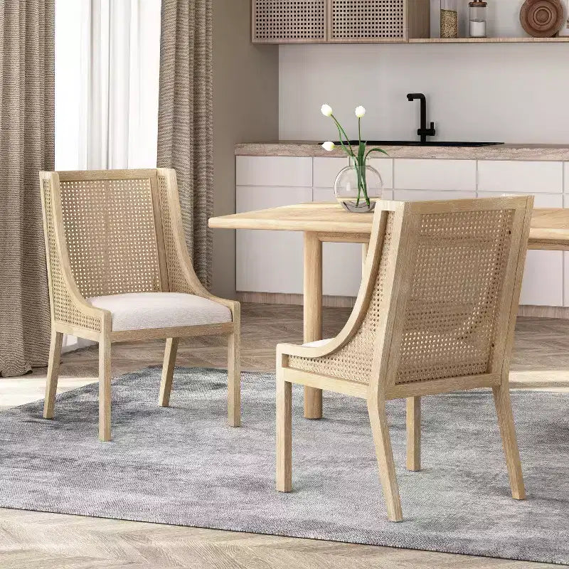 GDFStudio Chaises de salle à manger rustiques en tissu et rotin (lot de 2)