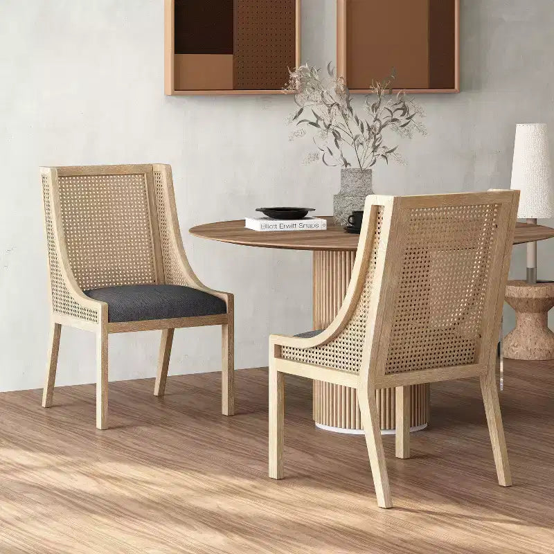 GDFStudio Chaises de salle à manger rustiques en tissu et rotin (lot de 2)