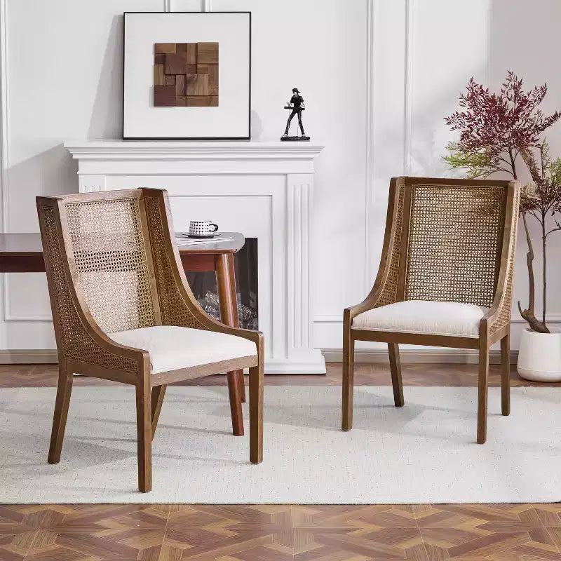 GDFStudio Chaises de salle à manger rustiques en tissu et rotin (lot de 2)