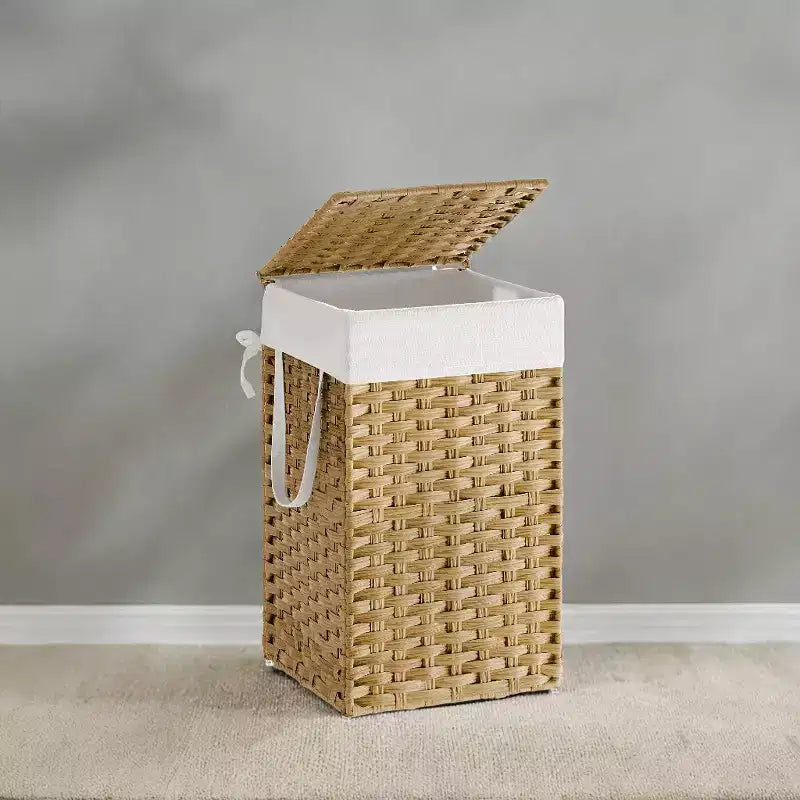 Panier à linge avec couvercle 65 litres - Panier à linge en rotin avec couvercle et poignées - Doublure amovible et pliable pour buanderie