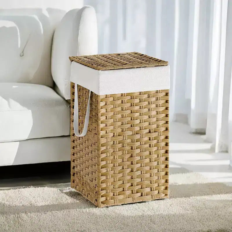 Panier à linge avec couvercle 65 litres - Panier à linge en rotin avec couvercle et poignées - Doublure amovible et pliable pour buanderie