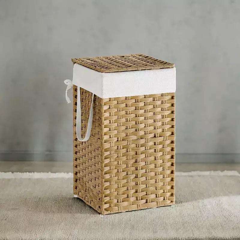 Panier à linge avec couvercle 65 litres - Panier à linge en rotin avec couvercle et poignées - Doublure amovible et pliable pour buanderie