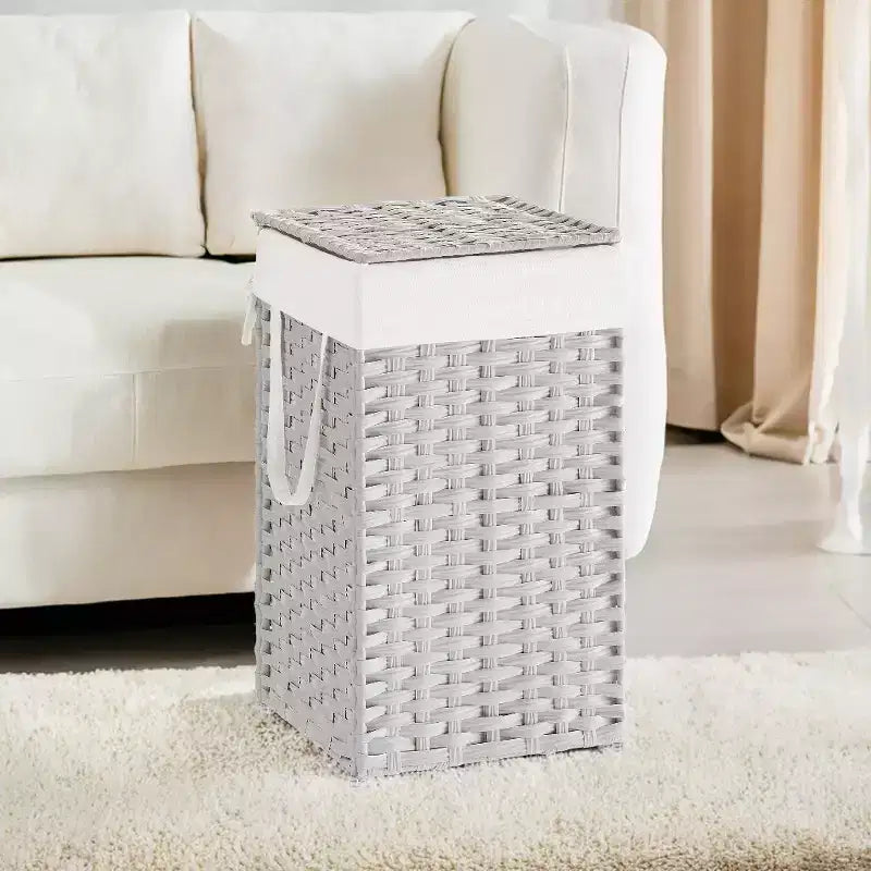 Panier à linge avec couvercle 65 litres - Panier à linge en rotin avec couvercle et poignées - Doublure amovible et pliable pour buanderie
