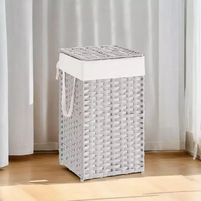 Panier à linge avec couvercle 65 litres - Panier à linge en rotin avec couvercle et poignées - Doublure amovible et pliable pour buanderie