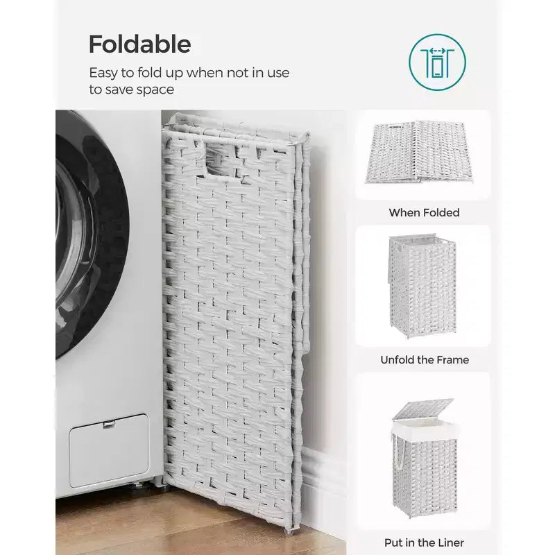 Panier à linge avec couvercle 65 litres - Panier à linge en rotin avec couvercle et poignées - Doublure amovible et pliable pour buanderie
