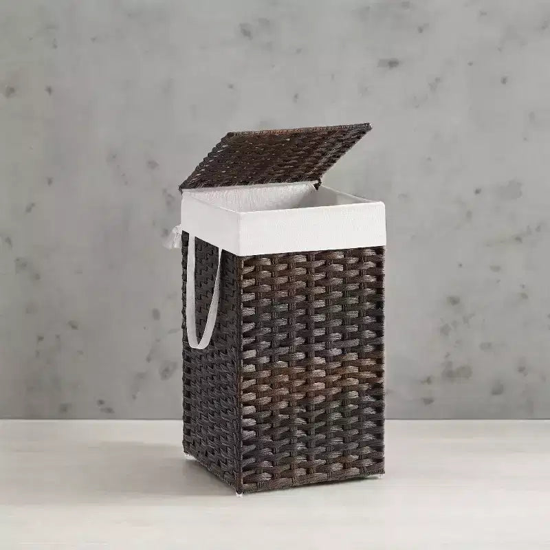 Panier à linge avec couvercle 65 litres - Panier à linge en rotin avec couvercle et poignées - Doublure amovible et pliable pour buanderie
