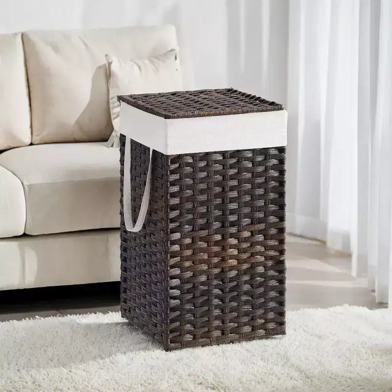 Panier à linge avec couvercle 65 litres - Panier à linge en rotin avec couvercle et poignées - Doublure amovible et pliable pour buanderie