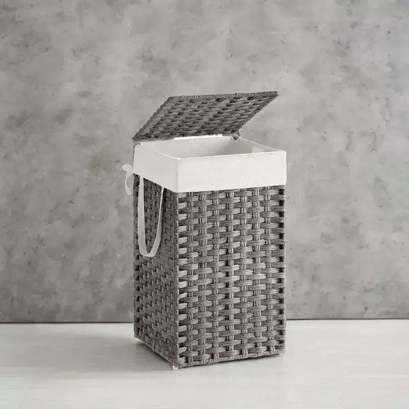 Panier à linge avec couvercle 65 litres - Panier à linge en rotin avec couvercle et poignées - Doublure amovible et pliable pour buanderie