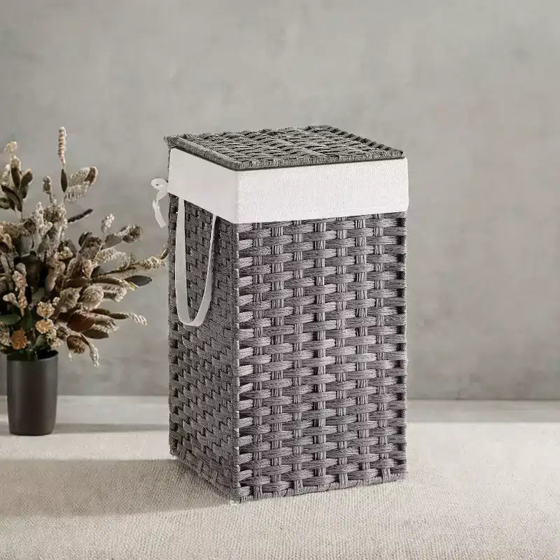 Panier à linge avec couvercle 65 litres - Panier à linge en rotin avec couvercle et poignées - Doublure amovible et pliable pour buanderie