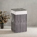Panier à linge avec couvercle 65 litres - Panier à linge en rotin avec couvercle et poignées - Doublure amovible et pliable pour buanderie