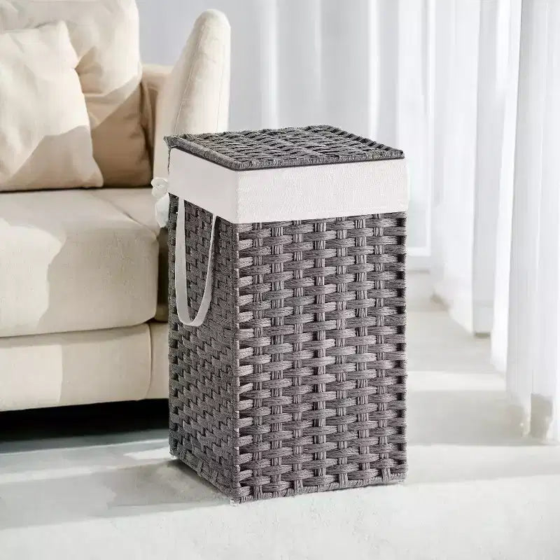 Panier à linge avec couvercle 65 litres - Panier à linge en rotin avec couvercle et poignées - Doublure amovible et pliable pour buanderie