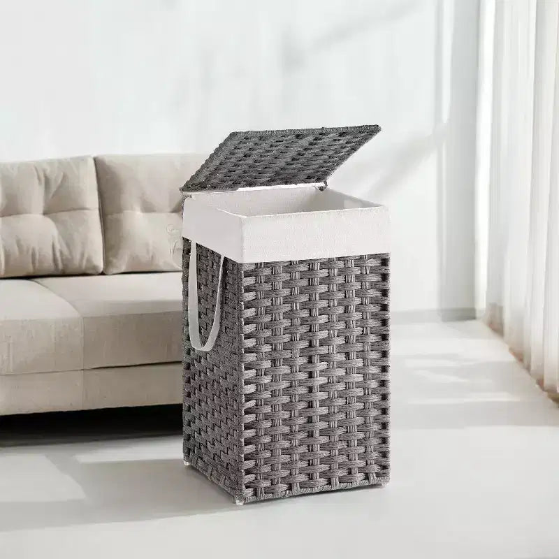 Panier à linge avec couvercle 65 litres - Panier à linge en rotin avec couvercle et poignées - Doublure amovible et pliable pour buanderie