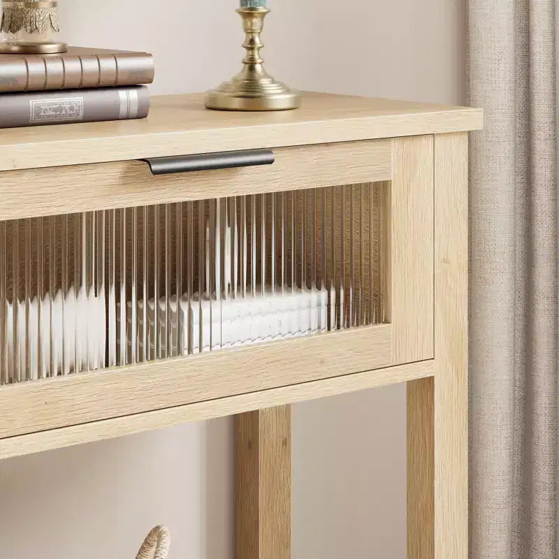 Table d'entrée de 109 cm, console en bois avec 2 tiroirs en verre, table de canapé à 2 niveaux avec rangement pour salon, tables de foyer pour entrée
