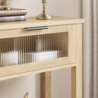 Table d'entrée de 109 cm, console en bois avec 2 tiroirs en verre, table de canapé à 2 niveaux avec rangement pour salon, tables de foyer pour entrée