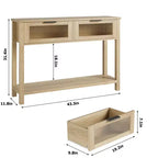 Table d'entrée de 109 cm, console en bois avec 2 tiroirs en verre, table de canapé à 2 niveaux avec rangement pour salon, tables de foyer pour entrée