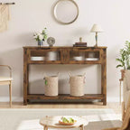 Table d'entrée de 109 cm, console en bois avec 2 tiroirs en verre, table de canapé à 2 niveaux avec rangement pour salon, tables de foyer pour entrée