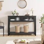 Table d'entrée de 109 cm, console en bois avec 2 tiroirs en verre, table de canapé à 2 niveaux avec rangement pour salon, tables de foyer pour entrée